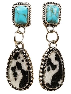 Turquoise and Black Teardrop Dangle Earrings - Women Jewelry